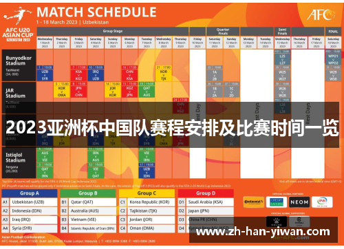 2023亚洲杯中国队赛程安排及比赛时间一览